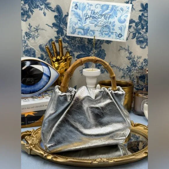 🆕 OROTON 🧿 NWT Gretel Mini Top Handle, Metallic Silver - Picture 9 of 16